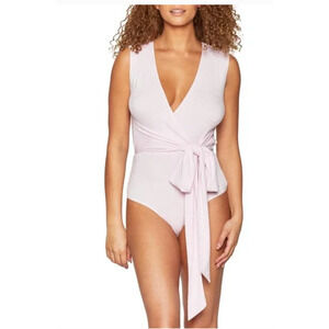 BCBGeneration Bodysuit Womens XS Extra Small Pink Cut Out Surplice Wrap Tie Knit